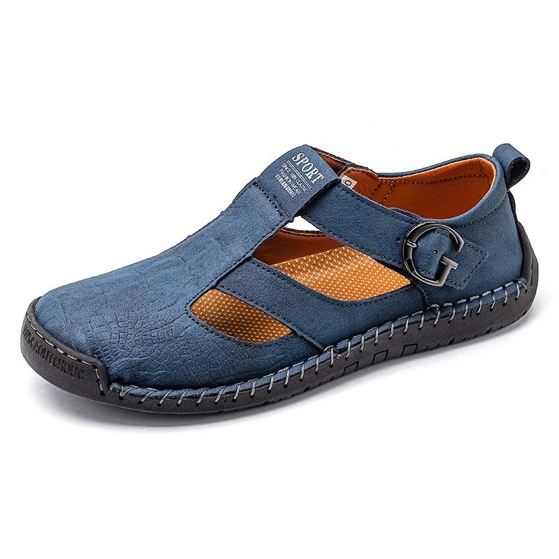 

Fashion Mens Sandals Leather Summer Beach Casual Sandals Male Non-Slip Soft Comfortable Outdoor Shoes High Quality Man Sandals 48 синій