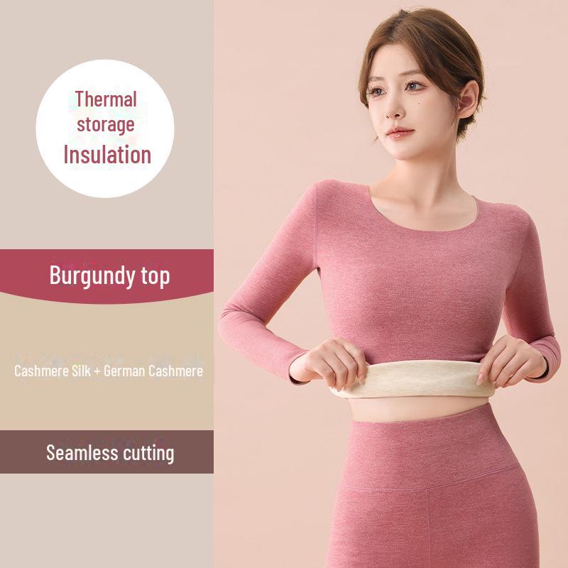 Women's Seamless Thermal Fleece Underwear Set - Thickened Cashmere Silk for Autumn/Winter