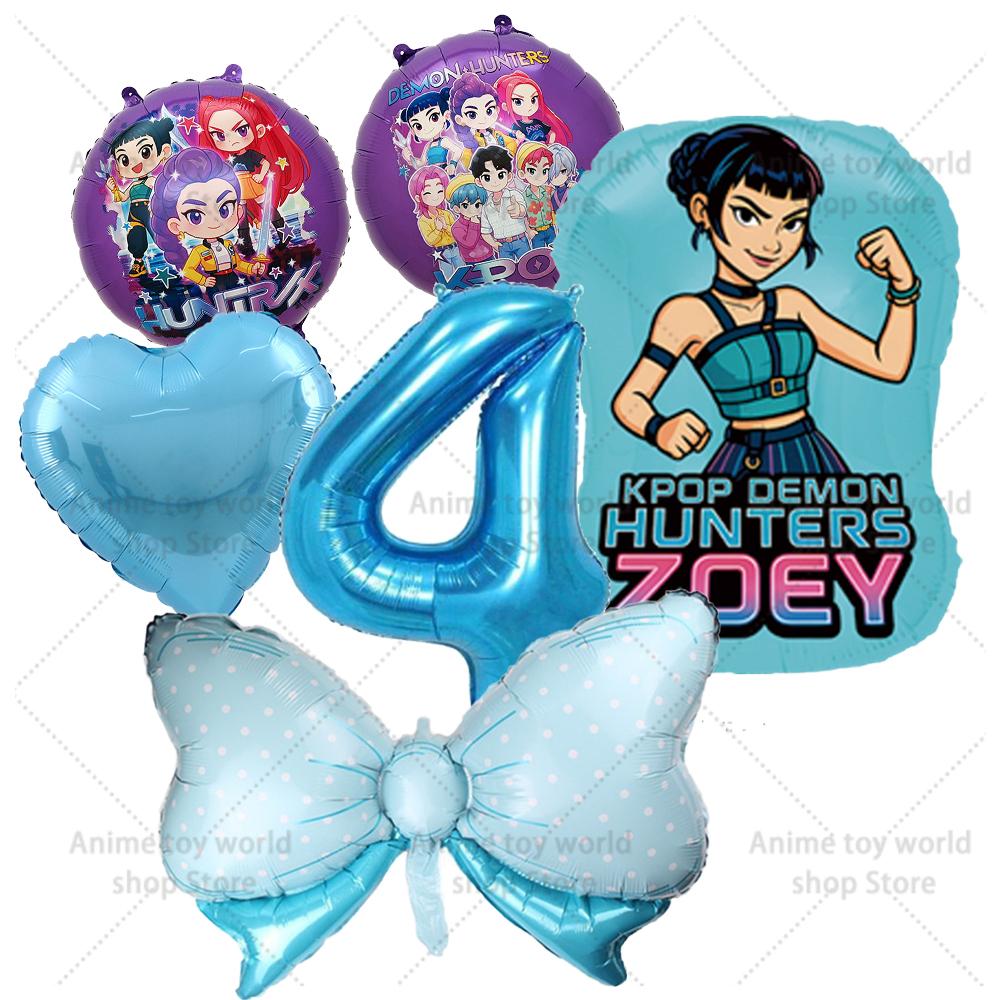 K-pop Demon Hunters Balloons Birthday Party Decoration Number 1-10 Baloon Set Kids Girls Korean Group Globals MIRA RUMI ZOEY Round Sensory Compression
