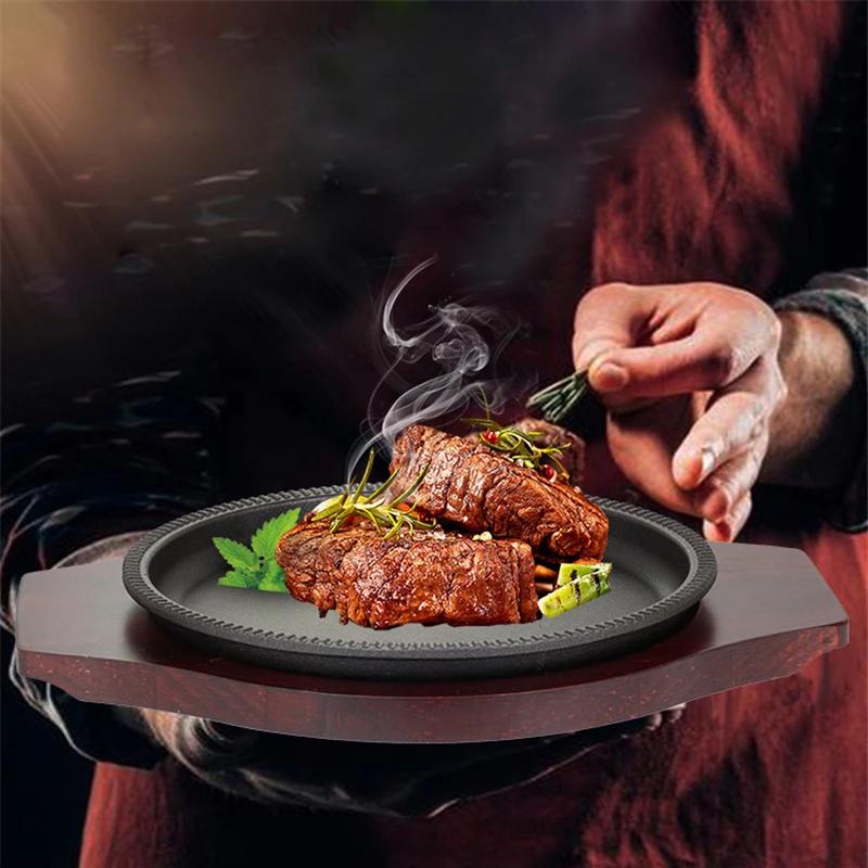Iron burning plate Home fried steak plate Commercial barbecue pot Induction cooker gas iron pan frying pan Steak plate