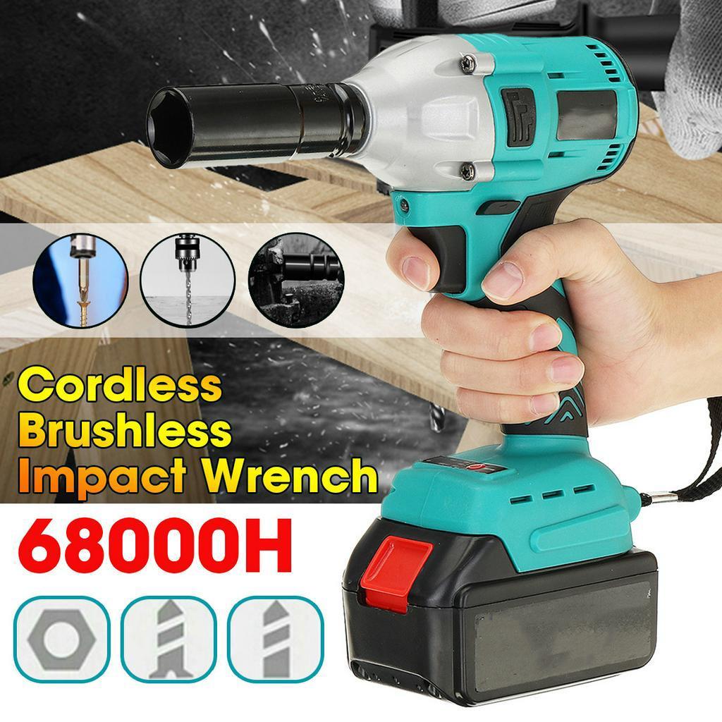 100-240V AC 880N.m Electric Brushless Impact Wrench Rechargeable Cordless 1/2 Socket Wrench Tool With 1 Battery