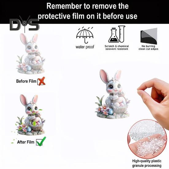 1/3Pcs Easter Cartoon Bunny Hanging Decorations with Lanyard Easy To Hang 2D Acrylic Ornaments Rearview Mirror Pendants