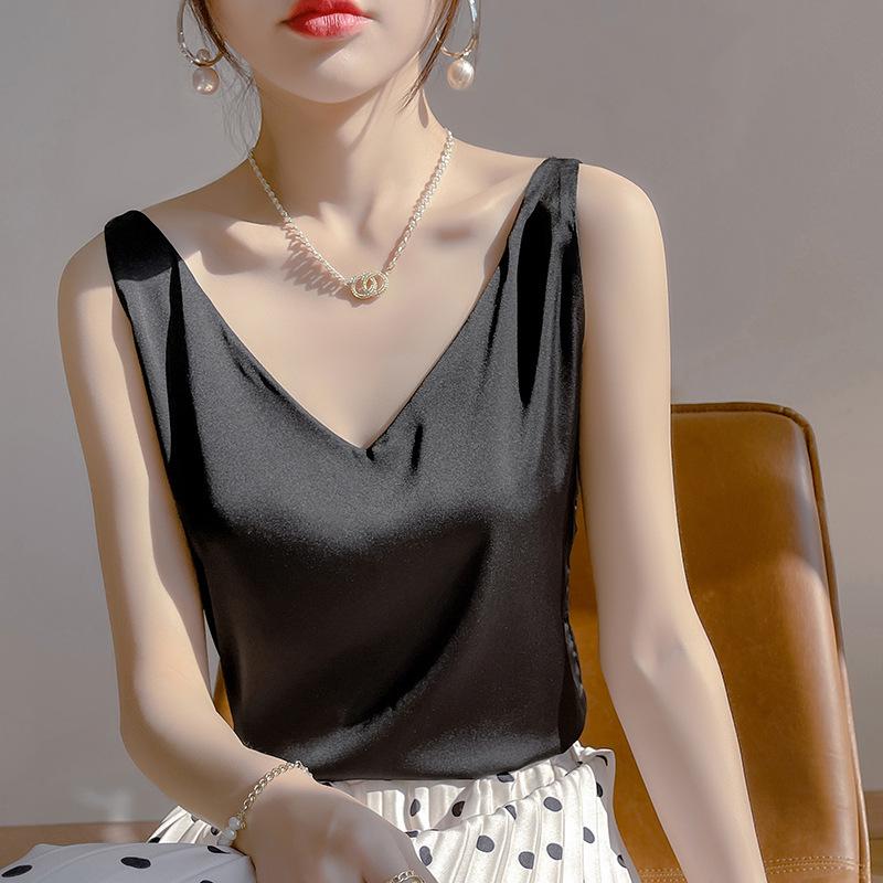 Women's Summer Silk Camisole, Satin V-Neck Top, Unique Base Layer.