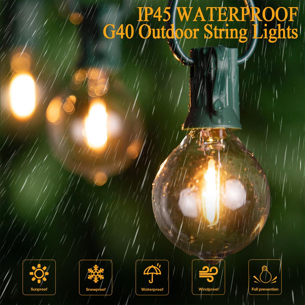 Outdoor String Lights G40 Glass Bulb Waterproof Garden Garland String Lights Fairy Connectable LED Chain Lighting Birthday Decor