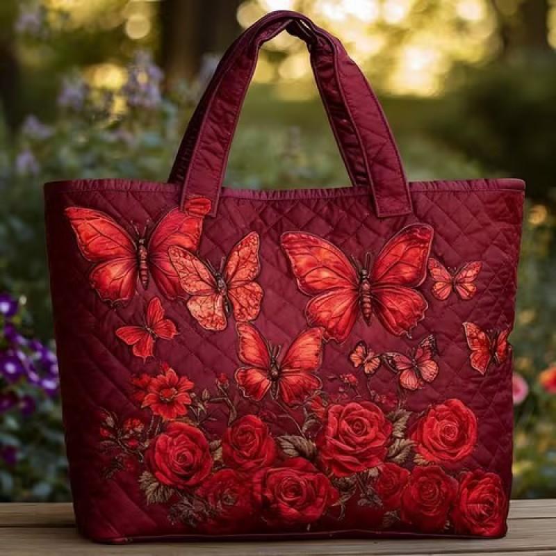 Bird Print Quilted Tote Bag - Fashion Shoulder Handbag Daily Use