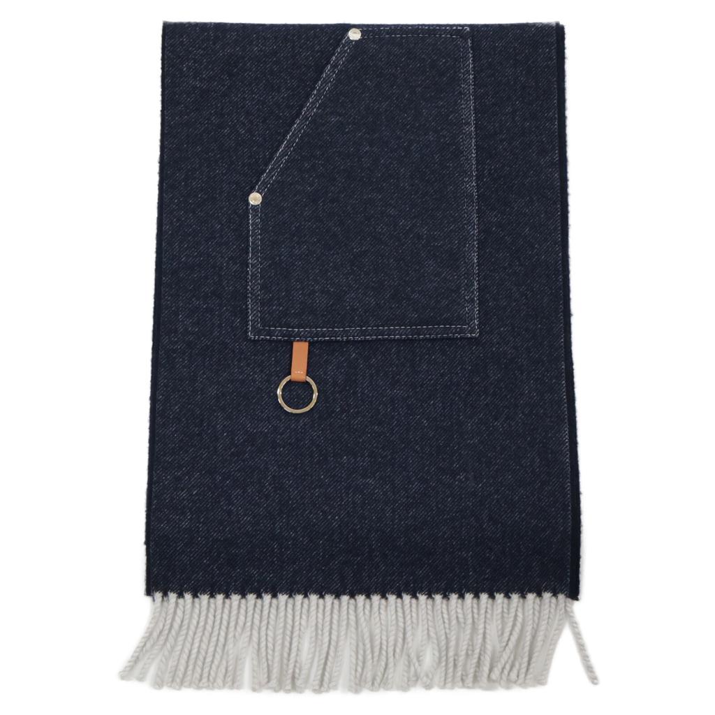HERMES [Excellent condition/Domestic genuine] Pocket cargo cashmere Scarf IndigoUsed