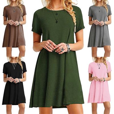 Loose Dating Short Sleeve Tops Sexy Autumn O-Neck Round Neck Sundress Ladies Casual Summer Female Party T-shirt Fashion Dress Commuter  Unique