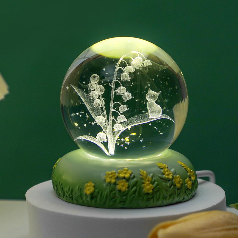 Tulip Crystal Ball 3D Night Light - Luminous Bedroom Ornament & Birthday Gift for Girls