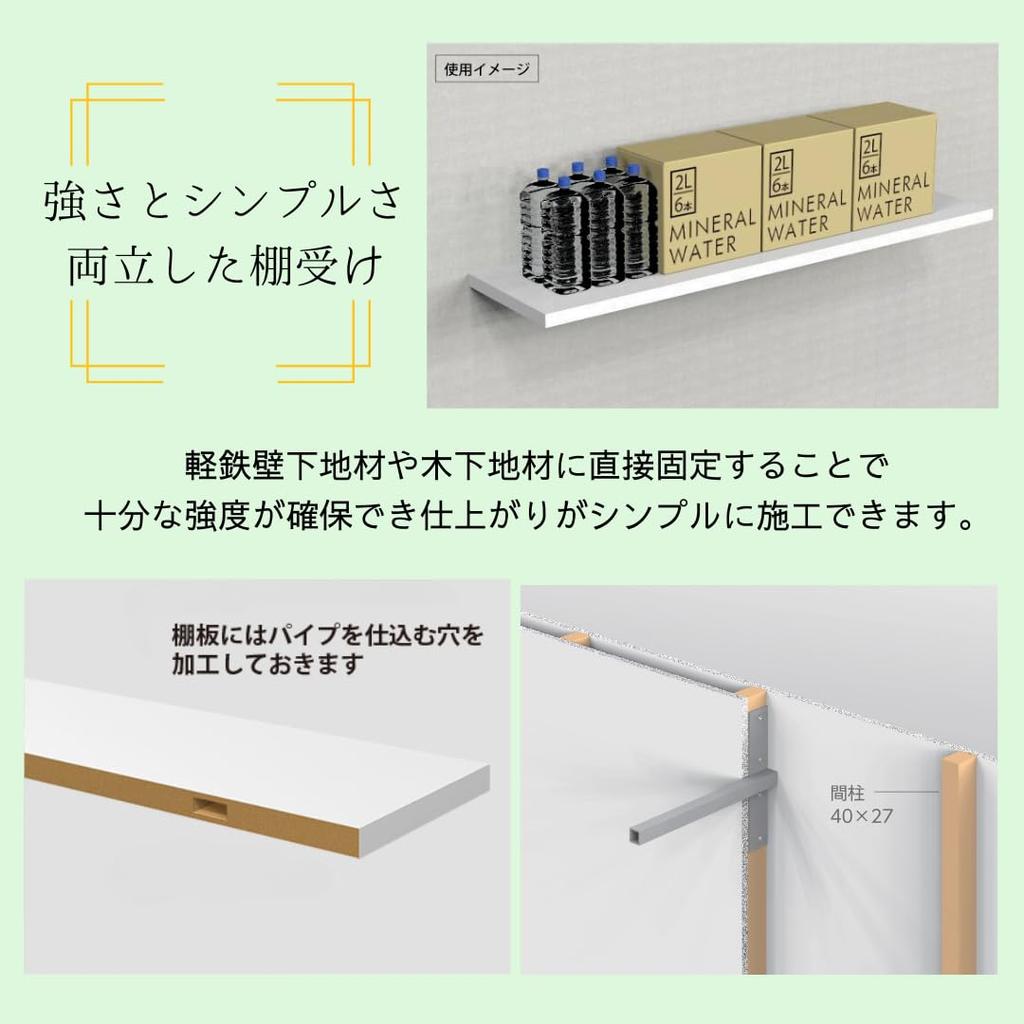 Tatekana Shelf Apartment Stud Inlay Reinforced Metal Square Professional Interior Made In Japan Bracket, Bracket, Fitting, Pipe, 19x19mm, Steel, Gray,
