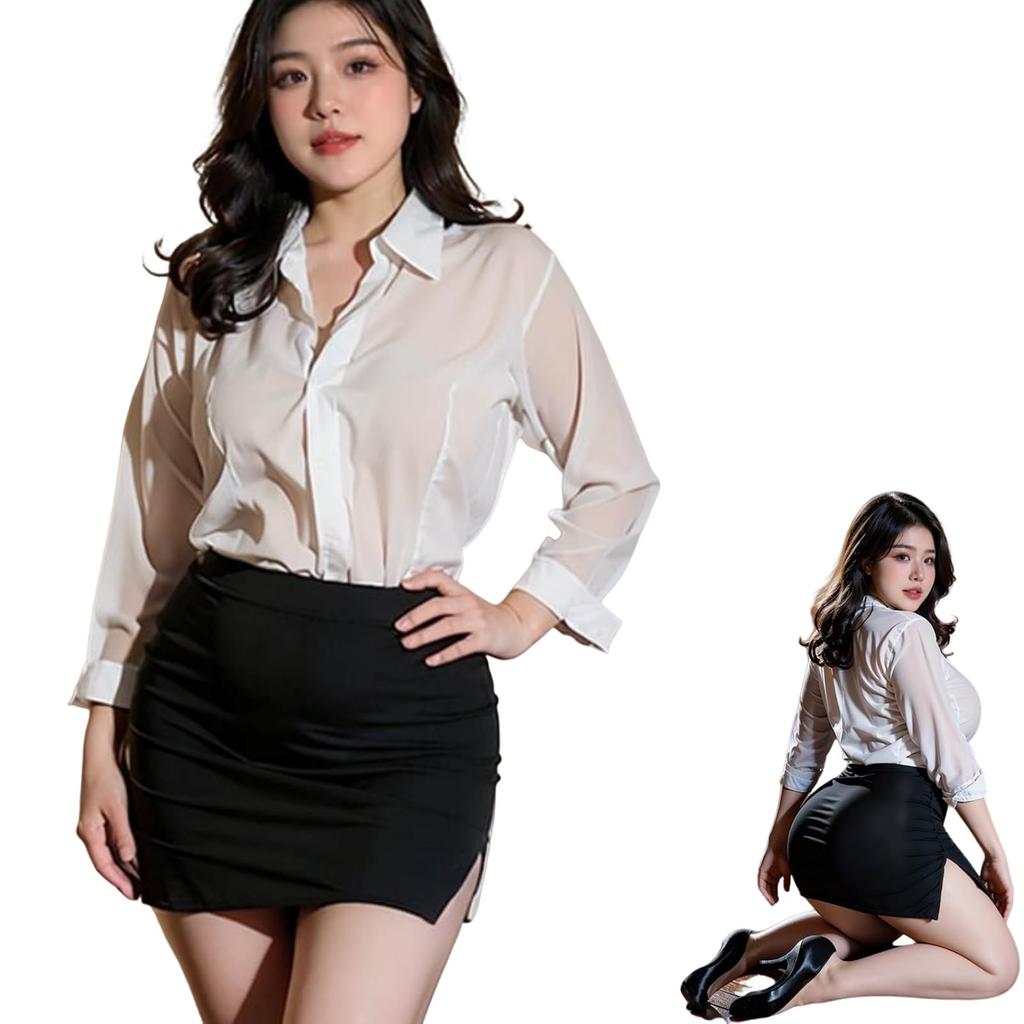 Secretary Cosplay Large Size Sexy Teacher OL Costume XL 3XL Plus Size Chubby Halloween Costume Erotic Erotic Extreme Hentai [R-Dream] (3XL Size)