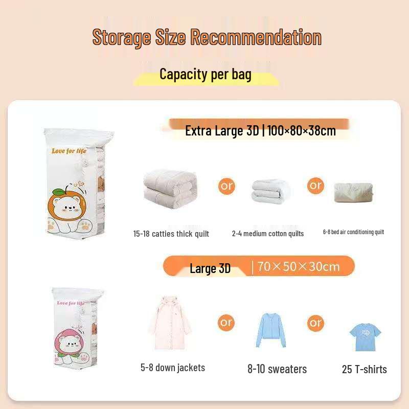 Vacuum Compression Storage Bags for Quilts & Clothes, No Pump Needed, Large Capacity, 3D Automatic Exhaust.