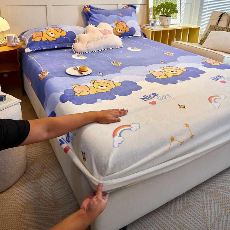 New A-class Milk Fleece Bed Sheet Thickened Warm Mink Fleece Mattress Cover Fully Wrapped
