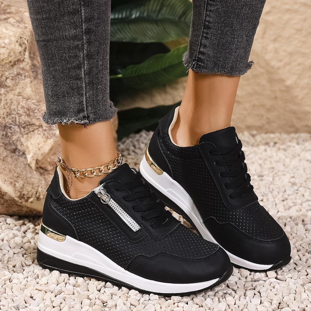 Fashion Spring Autumn Sports Casual Sneakers for Women Thick Bottom Lace-up Women's Single Shoes Large Size Wedges Middle Heel Tennis