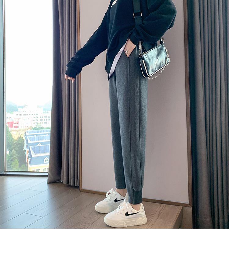 Women's High-Waisted Cotton Blend Harem Sweatpants - Spring 2025 Style, Thin, Casual, Age-Reducing, Nine-Tenths Length, Cuffed.