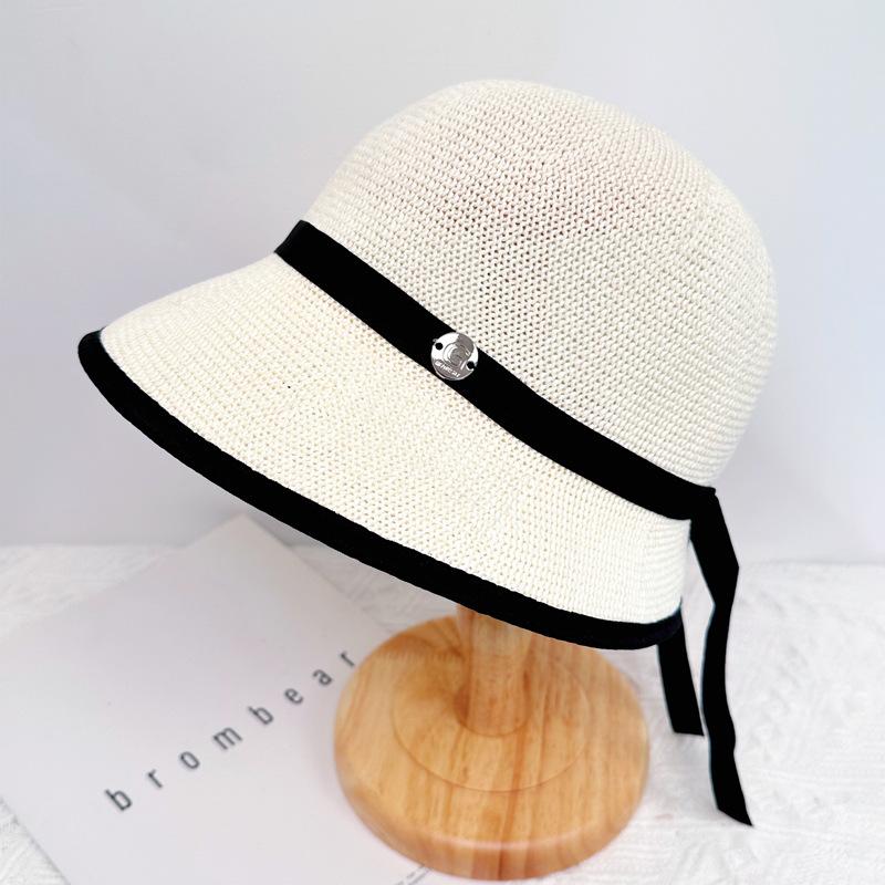 Spring and Summer Women's British Top Hat Thin Knitted Basin Hat Seaside Vacation Simple Sunshade Fashion Bucket Hat