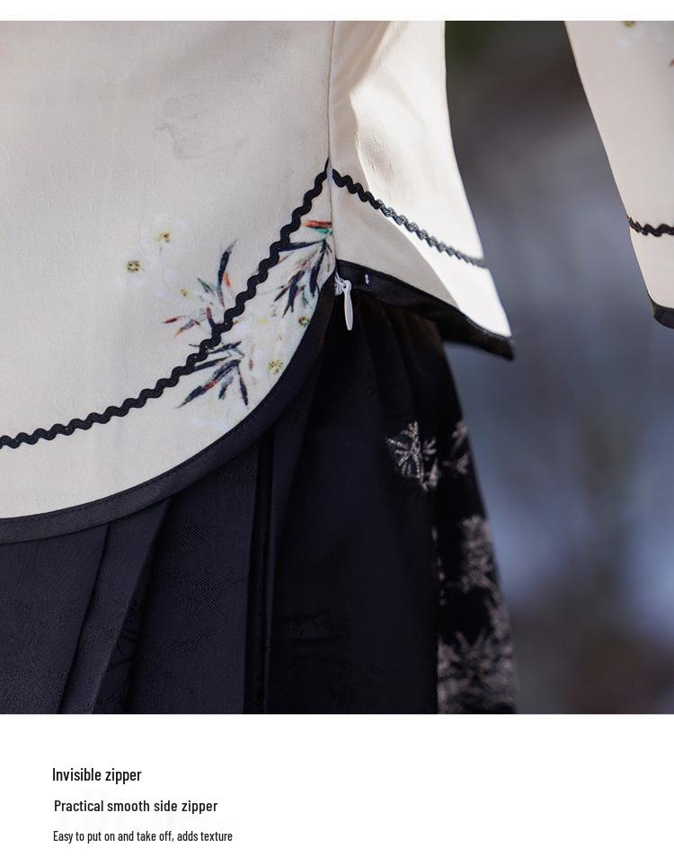 Women's Slim Fit Hanfu Style Tea Suit Set with Frog Button & Hand-Painted Print