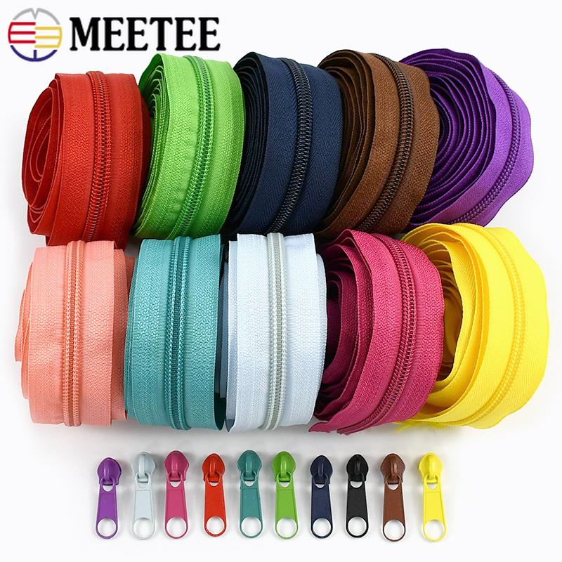 3# 5# Meetee 3/5/10M Rainbow Nylon Zipper Tape with Zippers Slider Decor Zip Closure Repair Kit Bag Garment Sewing Accessories