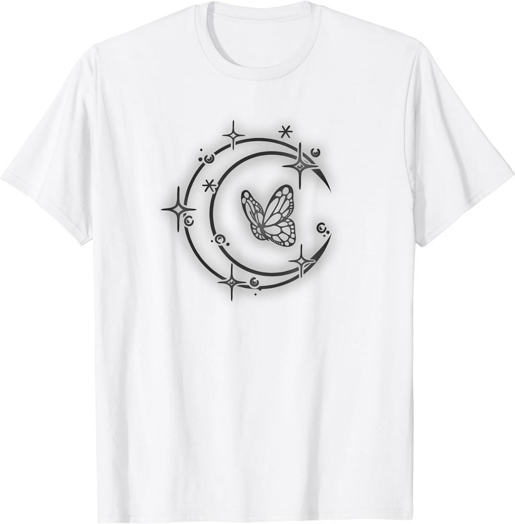 Butterfly and Moon Glow in The Starry Sky TShirt Y2k Butterfly Top Vintage Clothes Women Clothing Graphic T Shirts