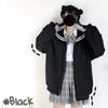 Women's Qweek Zipper Sweatshirt, Black Sweatshirt with Navy Collar, 2021 Japanese Fashion