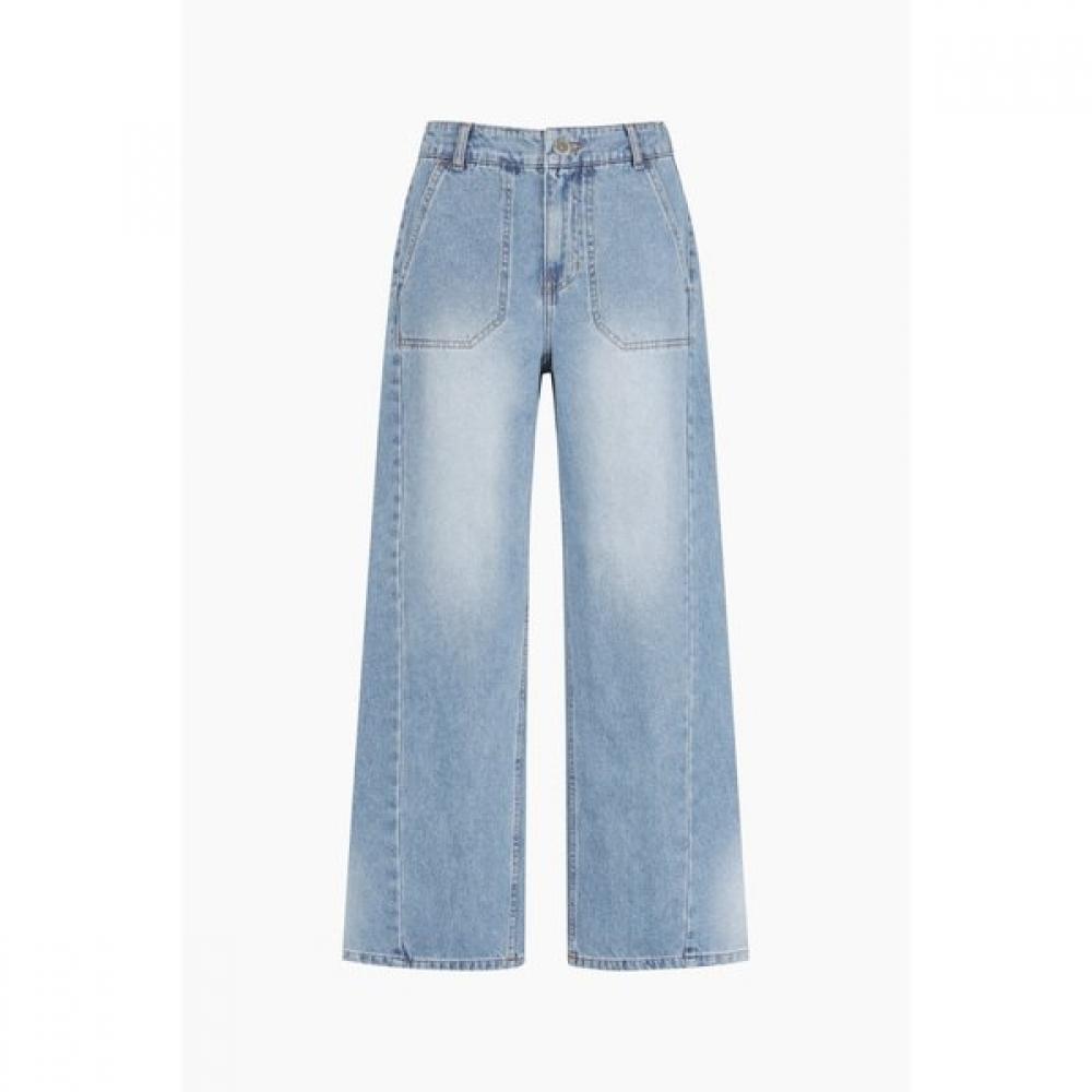 Benetton Wide Denim Pants Diagonal Cut Badp13611