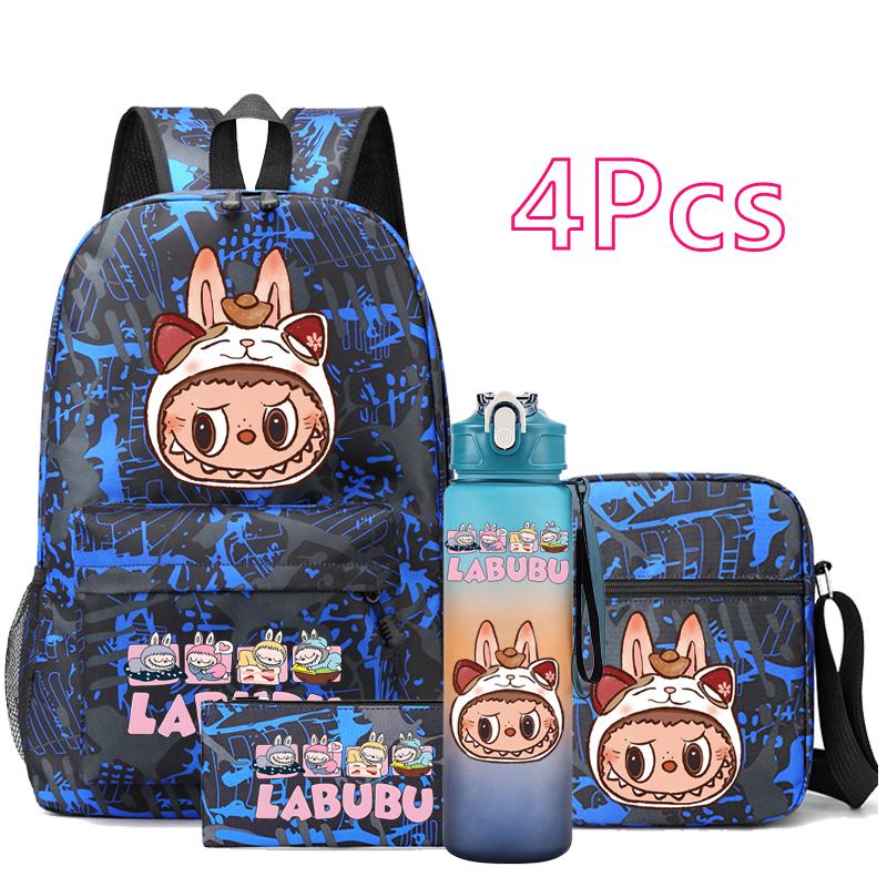 

4Pcs/set Printed Backpack Water Bottle Teenger Student Boy Girl Large Capacity Bookbag Schoolbag Travel Bag Kid Gift