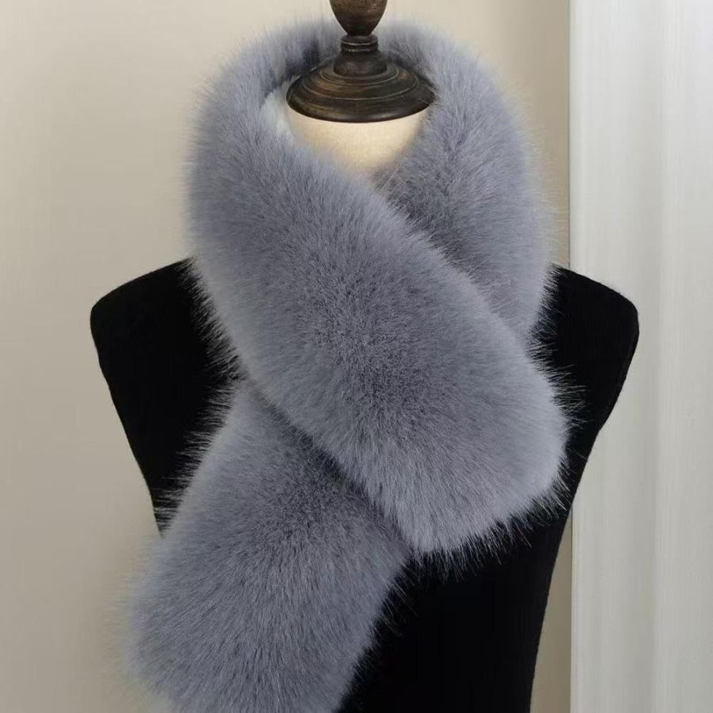 Soft Plush Faux Fur Scarf Fake Fox Hair Fur Neck Warmer Fashion Cross Scarf Women