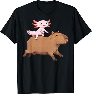 Juokingi Kawaii Aksolotlio ir Kapibaros Mėgėjų Vaikams Mergaitėms Vyrams Moterims unisex Marškinėliai