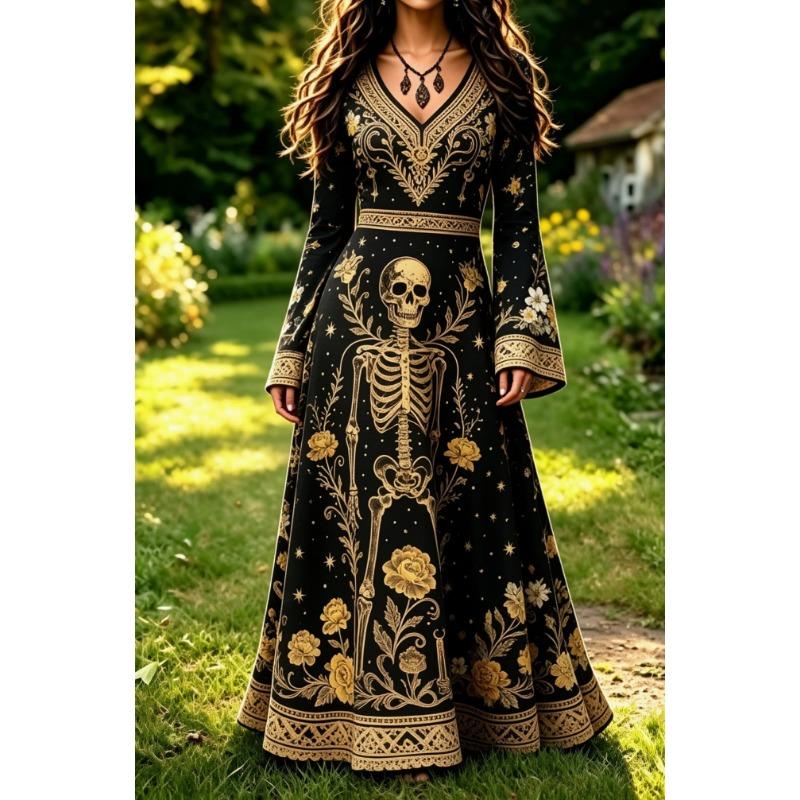 Ladies V Neck Flare Sleeve Maxi Dress 2026 New A Line Silhouette Wedding Guest Long Dress