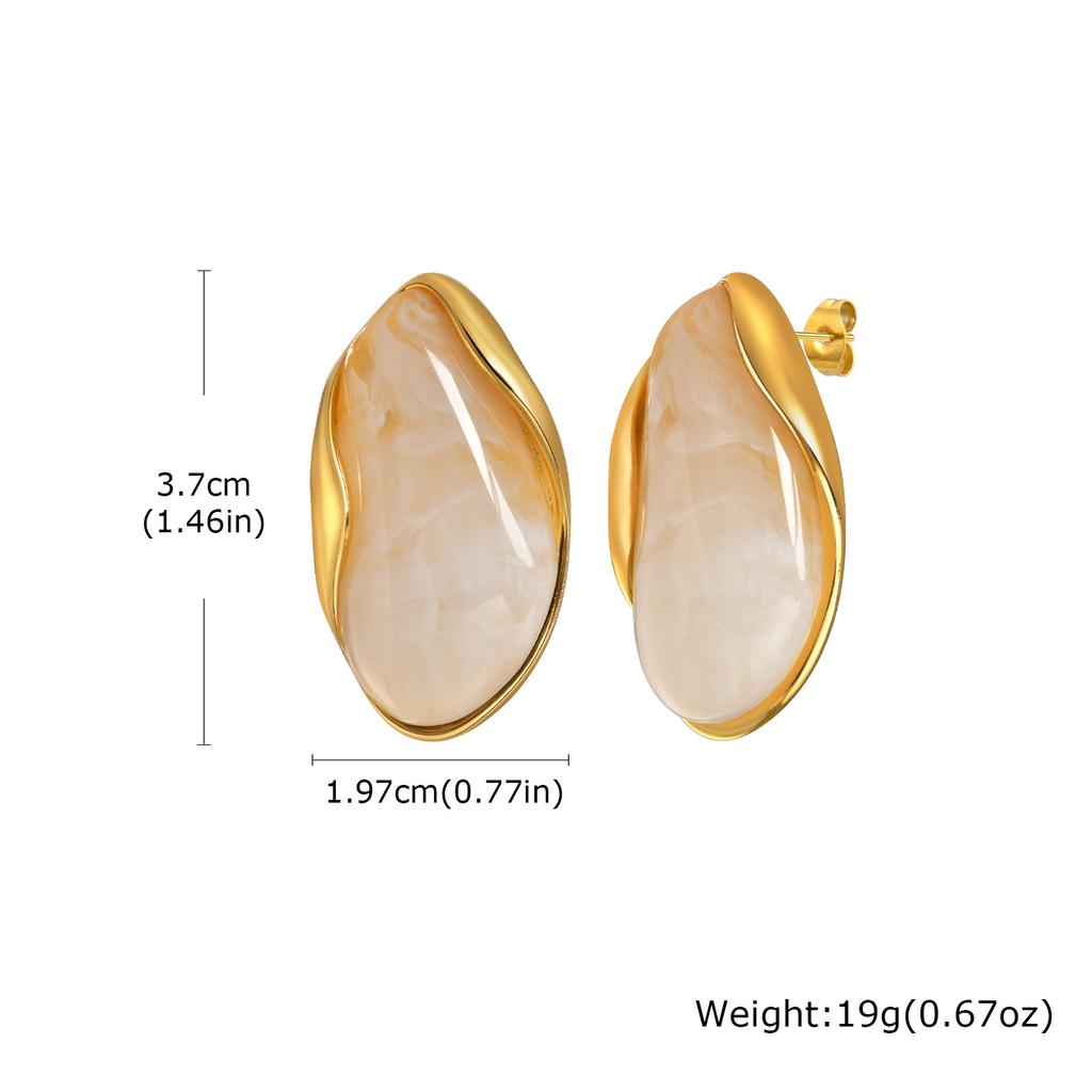 White Brown Green Resin Geometric Stud Earrings, Gold Plated Stainless Steel Earrings, New Design Jewelry for Women Gift