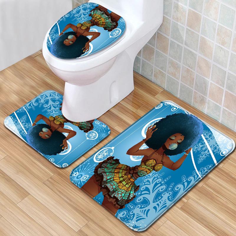 African Women'S Bathroom Floor Mat Three-Piece Bathroom Carpet Toilet Mat Set Doormat Bathroom Non-Slip Mat