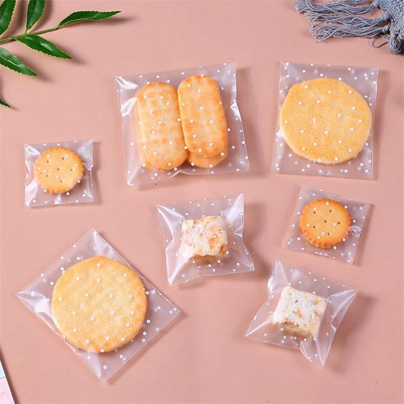 100Pcs Frosted Polka Dot Biscuit Snack Self-adhesive Snowflake Crisp Candy Party Gift Packaging Bags