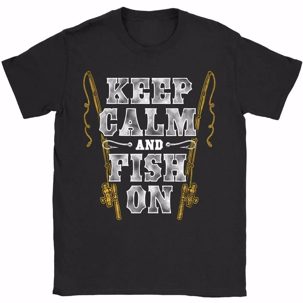 Keep Calm Fish on Vintage Angler Fisherman Gift TShirt 100 Cotton ONeck Summer Short Sleeve Casual Mens Tshirt Size S3XL S