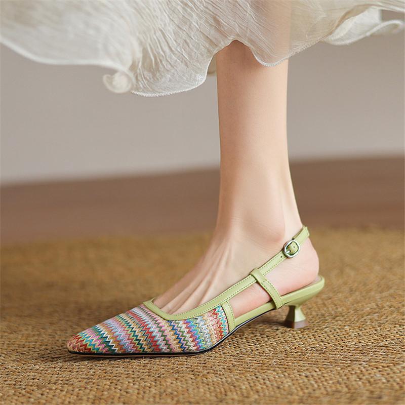 Módní nové letní sandály Vícebarevné sandály pro ženy Módní čtvercová špička Nízké podpatky Sandály se zakrytou špičkou Dámské boty Ležérní boty