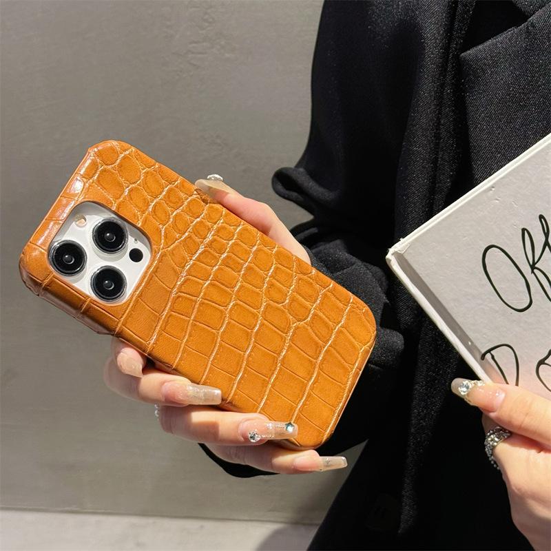 Suitable for Apple 16promax Phone Case, Crocodile Pattern IPhone15 Creative 14pm Shockproof 13 Men's and 12 Women's Leather Cases