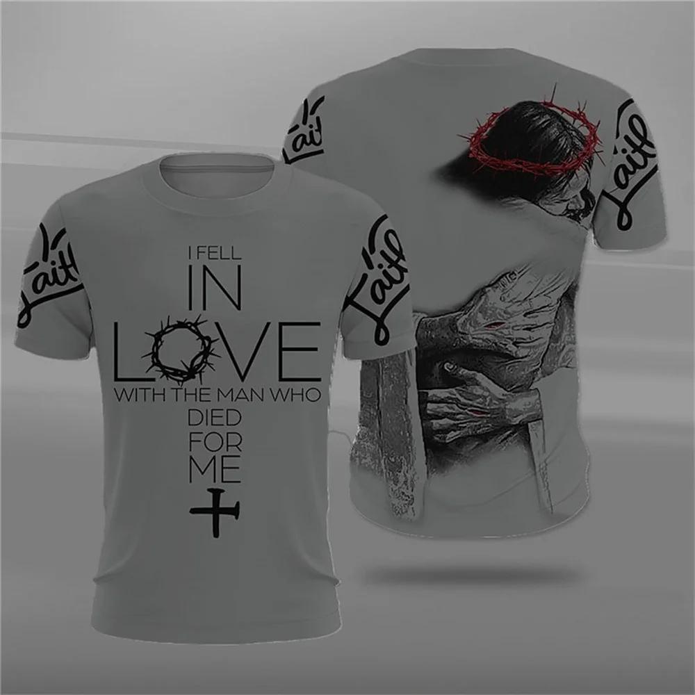 

Вінтажна футболка 3d Christian Jesus 3D Printing O-Neck Чоловіча футболка Літня футболка з коротким рукавом, унісекс, одяг XS