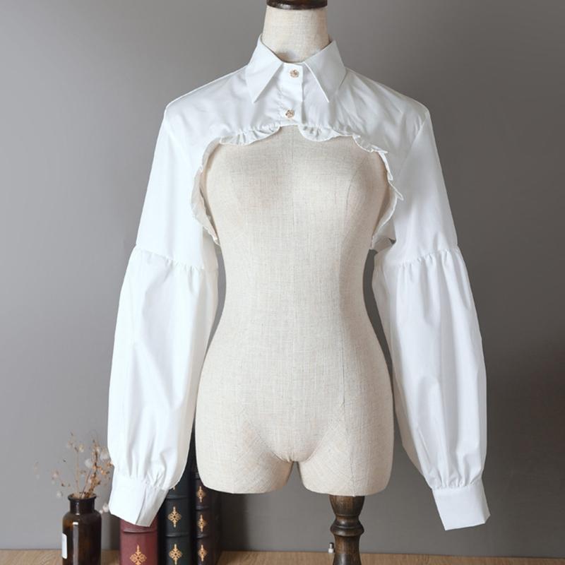 Steampunk Puff Long Sleeve Detachable Dickey Blouse Vintage Lapel False Collar Cutout Cropped Half Shirt Top for Women
