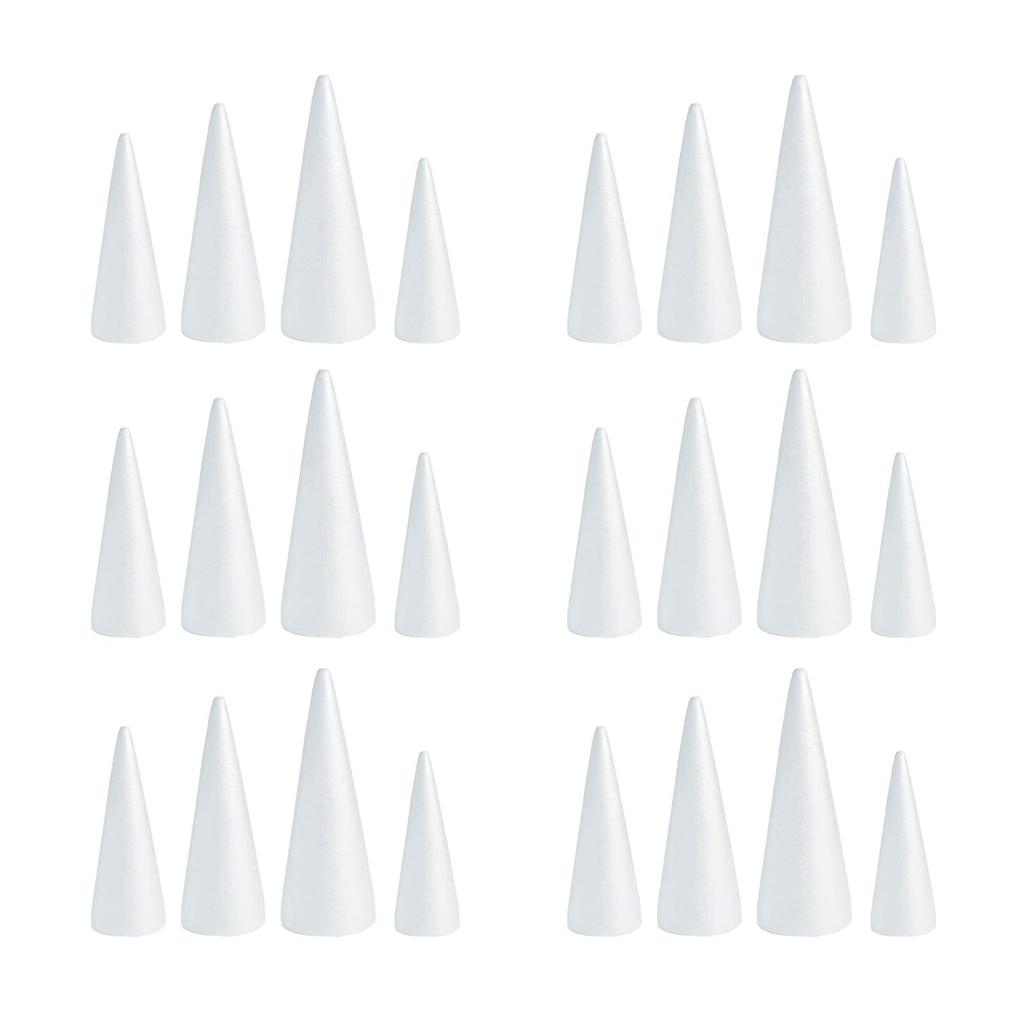 24 Pieces Craft Foam Cones 4 Sizes Handmade Decors White Polystyrene Cones for Festival Holiday Wedding Celebration Crafting