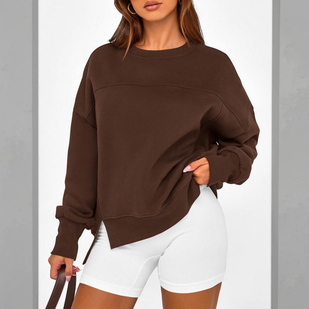 Women's Casual Long Sleeve Neck Side Slit Sweatshirt
