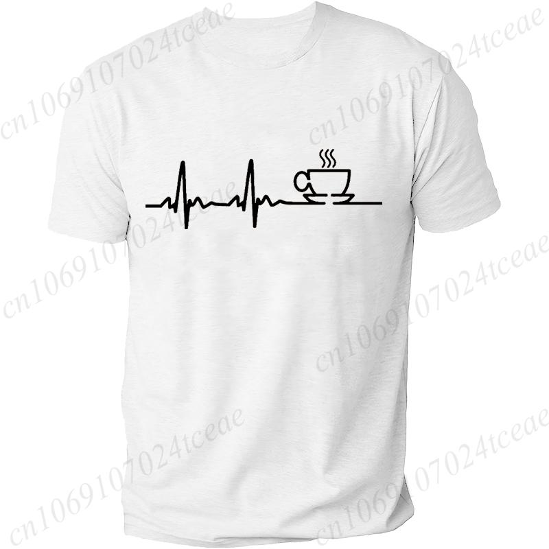 COFFEE ECG EKG MENS T-SHIRT LOVER GREAT FUNNY GIFT IDEA PRESENT CAFFEINE MEME Summer Men's Tee Top Men's Street Casual Clothing