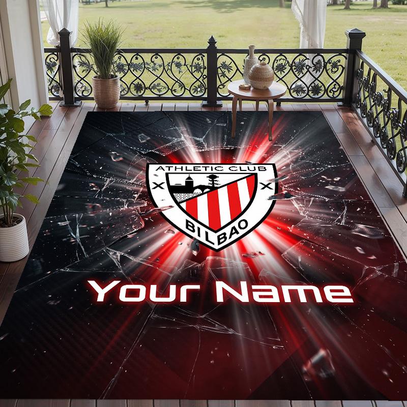 Custom Text Printed Rug Athletic Bilbao FC Non Slip Floor Carpet For Home Room Decor
