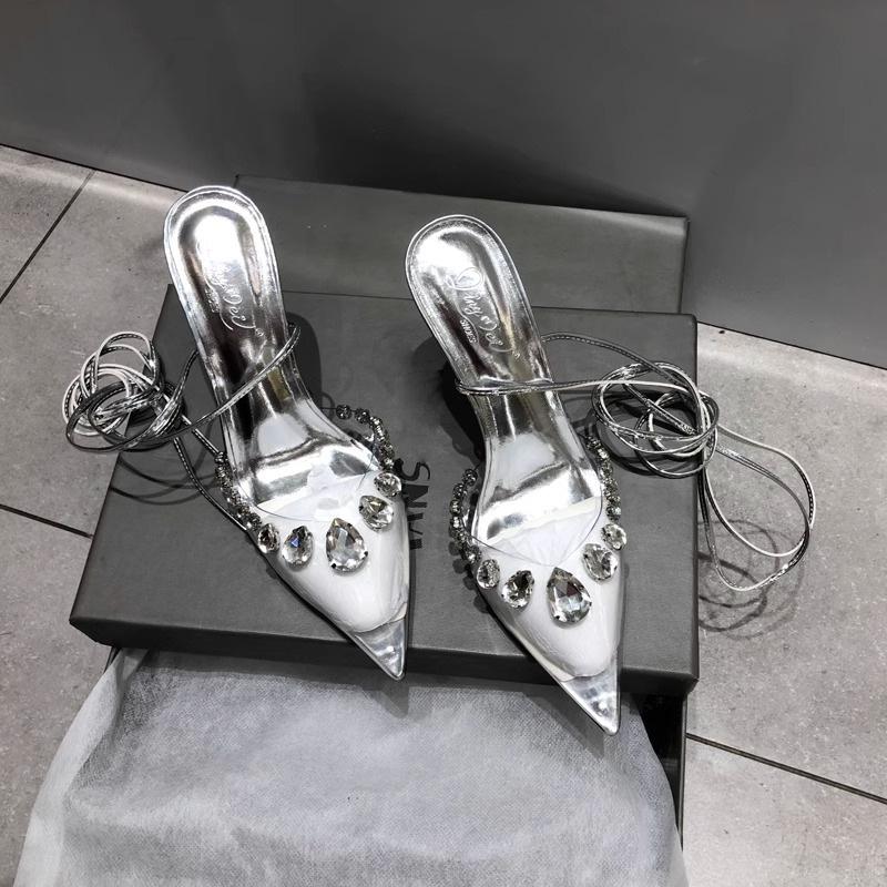 Design Sense Niche Rhinestone Transparent High Heels Fairy Wind Summer Pointed Crystal Thin Heel Strap Sexy Sandals Female