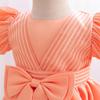 2025 Infant Girl's First Birthday Princess Dress - Puff Sleeve Satin Bow Striped Design