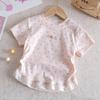 Girls' Short Sleeved T-shirt Summer Princess Style Floral Butterfly Bow Lace Sweet and Versatile Baby Top
