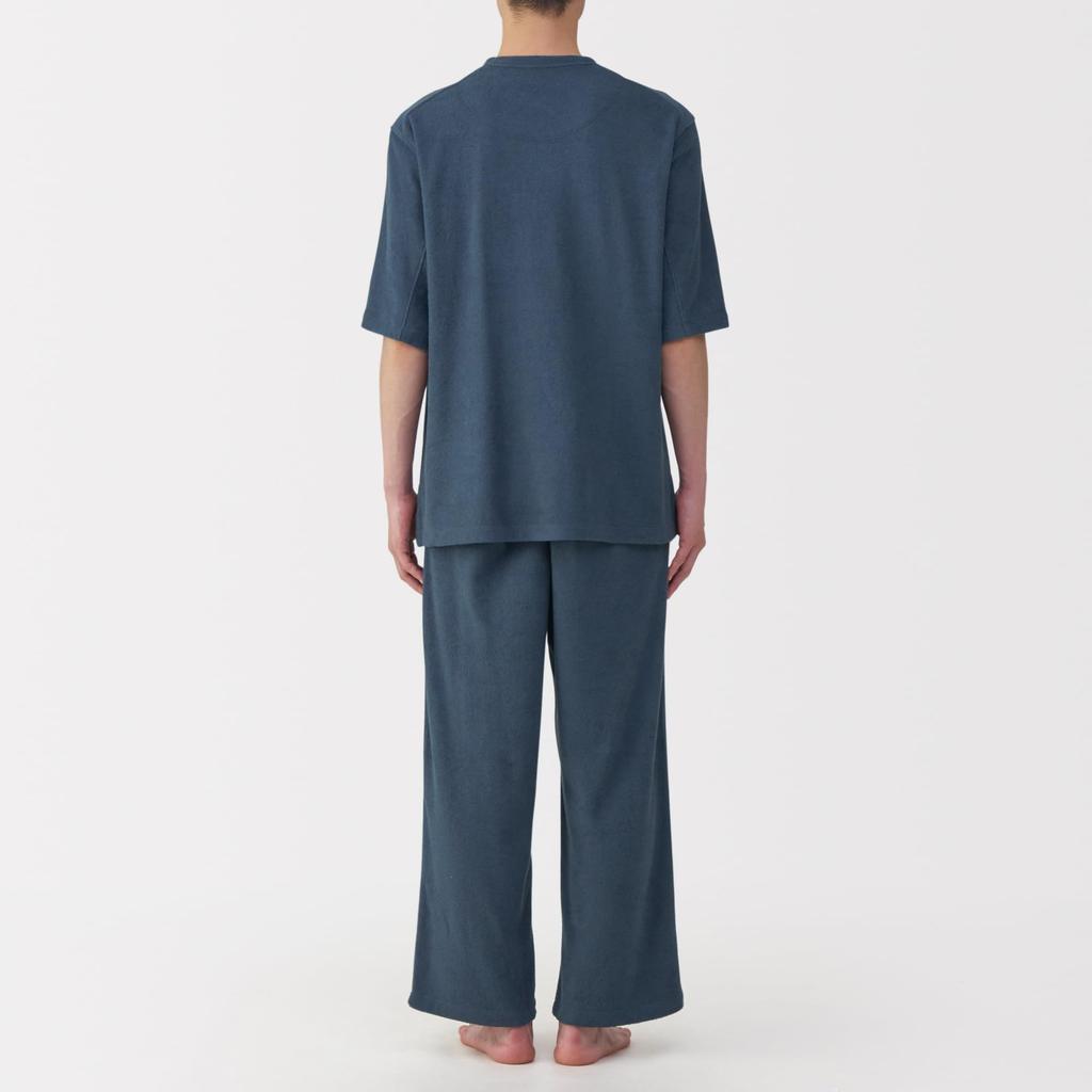 MUJI Tragbare Loungewear Größe L Herren Handtuch, Doppelseitiges Fliesenmuster, Kurzarm-Set, Marineblau, (FB0ZGA5A)