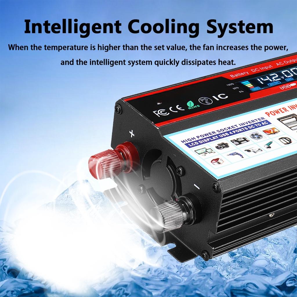 4USB DC12/24V To AC 110V/220V Solar Power Car InvertersModified Sine Wave Voltage Transformer Car Adapter LCD Display