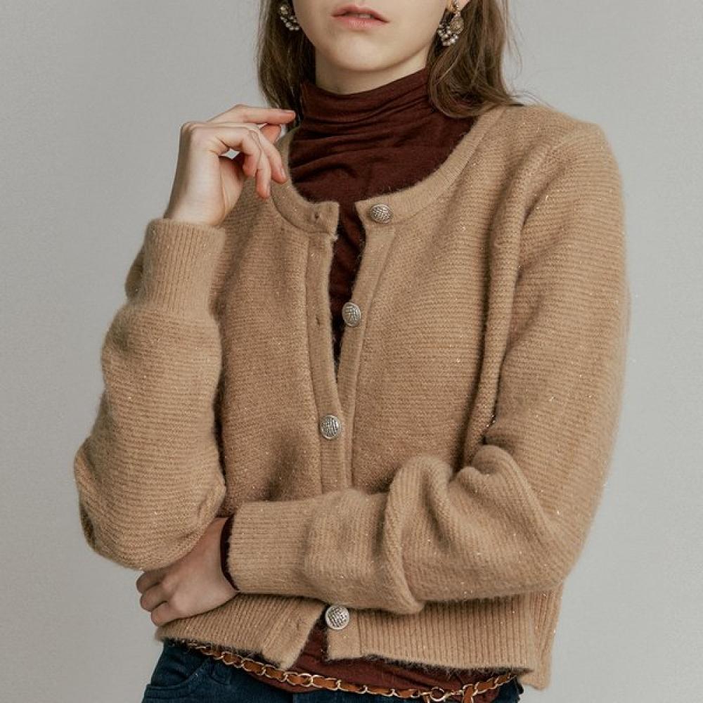 Pletený kardigan s nabíranými rukávy, třpytkami a kulatým výstřihem Zc03qd002on