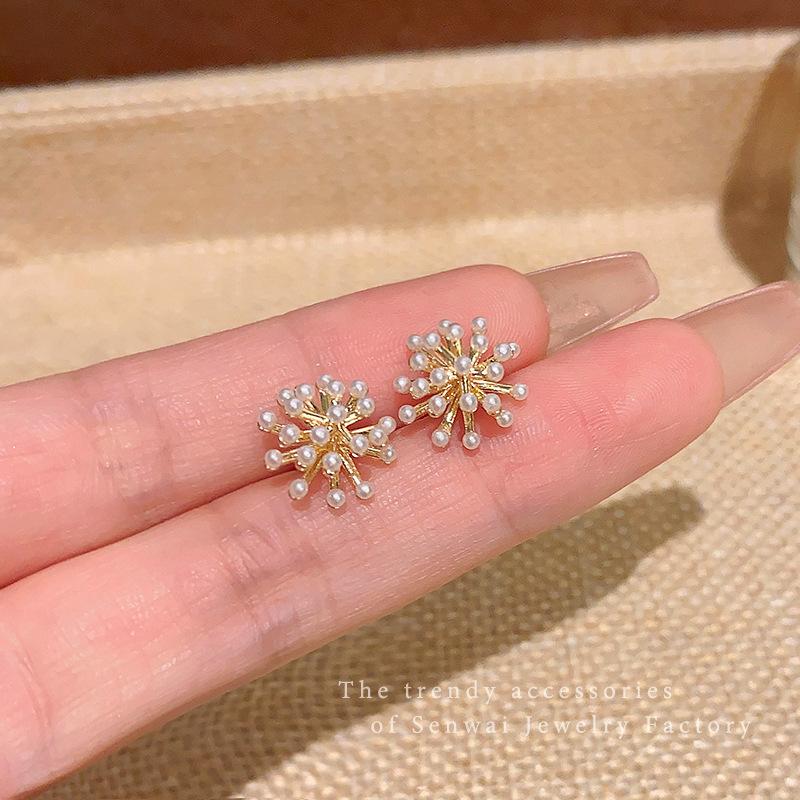 Fireworks pearl stud earrings unique niche design temperament earrings French earrings