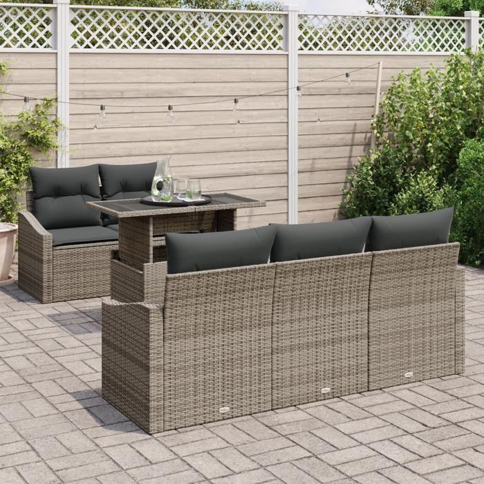 VidaXL Ensemble de canapé de jardin 6 pièces avec coussins gris en rotin poly 3348915