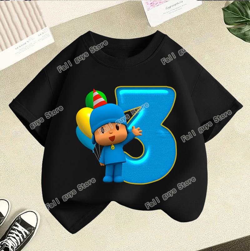 Maglietta Serie di Compleanno di Pocoyo Merch Cartoni Animati T-shirt a Manica Corta Vestiti Estivi Carini Girocollo Top Casual Regalo