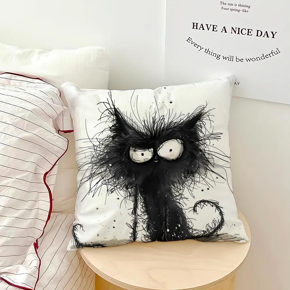 Cute Cat Printed Pillowcase Office Car Sofa Bed Cushion Cover Home Bedroom Decoration
